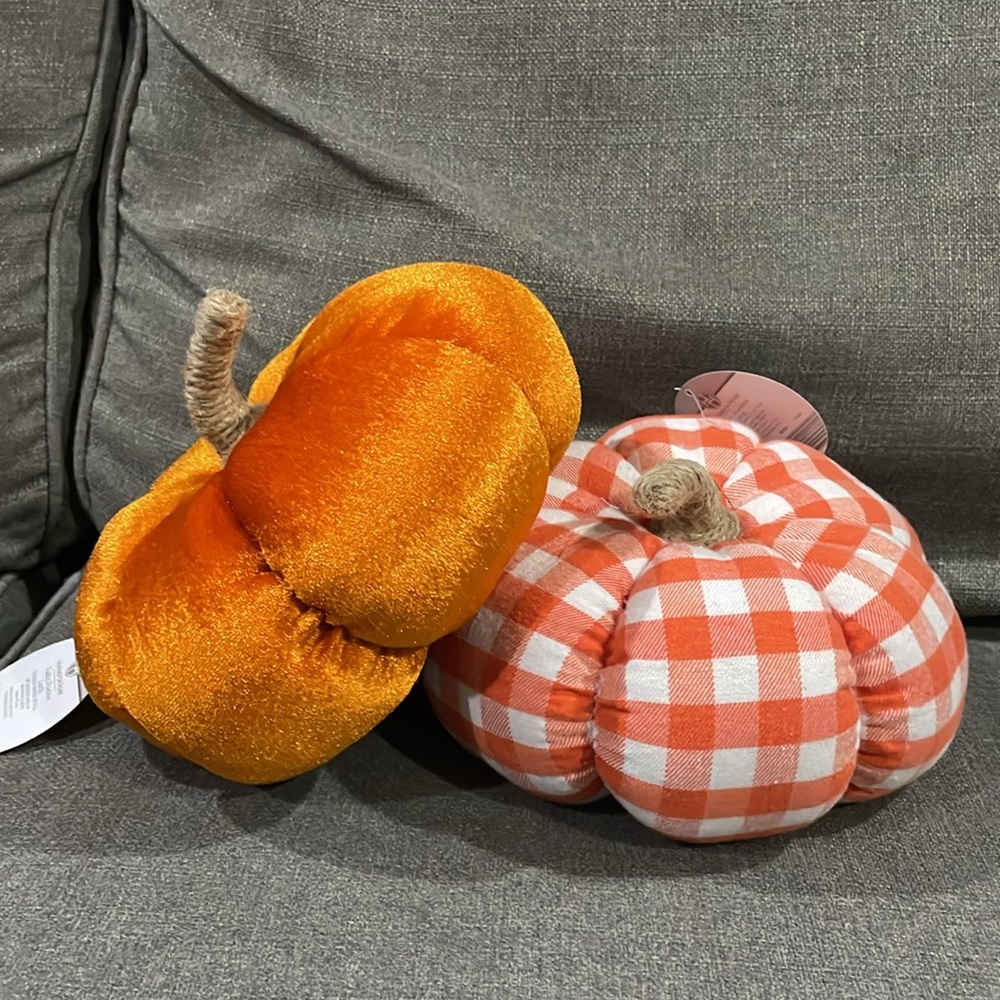 Huntington Home Aldi Fabric Pumpkins Plaid Orange & Shimmer Orange Pumpkin